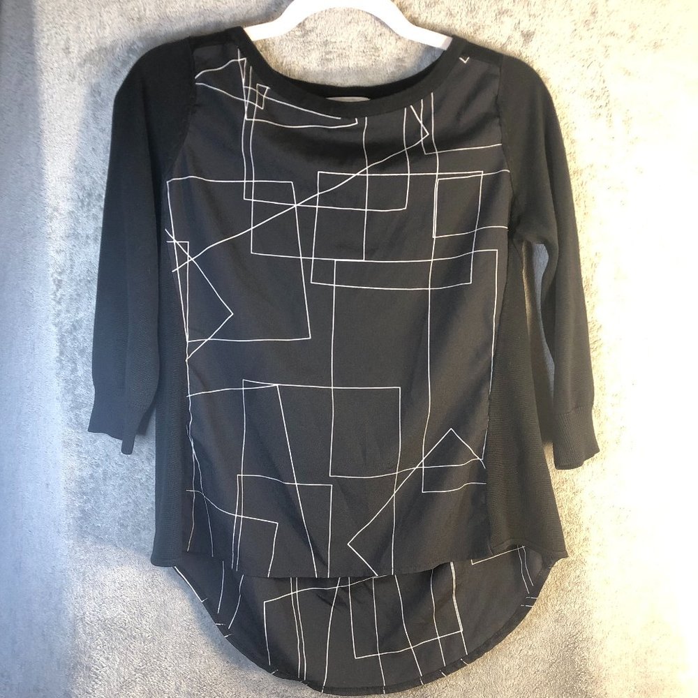 NY & Co. Women’s XS Lightweight 3/4 Raglan Sleeve Abstract Geometric Sweater Top